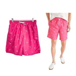 Old Navy Swim Trunks Men Small Pink Palm Trees White 8” Inseam Netting Shorts